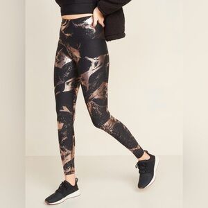Old Navy M StudioSmooth High-Waisted Leggings Black Rose Gold Metallic Marble